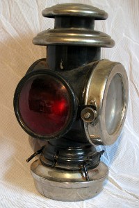 front view of black and nickel tail lamp