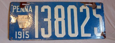 front of 1915 Pennsylvania license plate