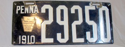 front of 1910 Pennsylvania license plate