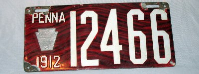 front of 1912 Pennsylvania license plate