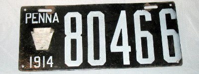 front of 1914 Pennsylvania license plate