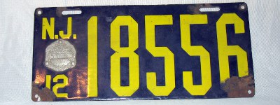 front of 1912 New Jersey license plate