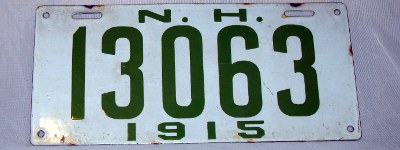 front of 1915 New Hampshire license plate