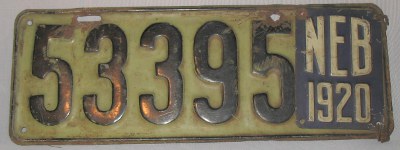 1920 Nebraska license plate