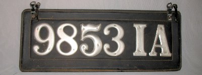 front of Iowa leather license plate