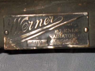 name plate (Werner Radiator) of vertical tube radiator