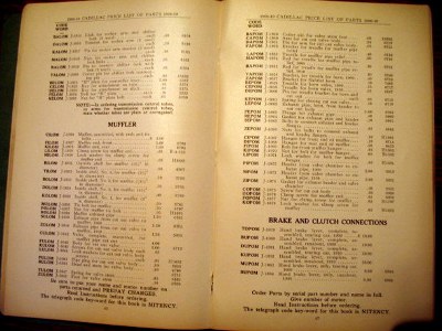 1909-1910 Cadillac price list inner pages