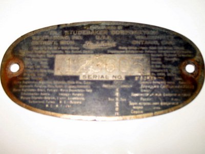 Studebaker body tag