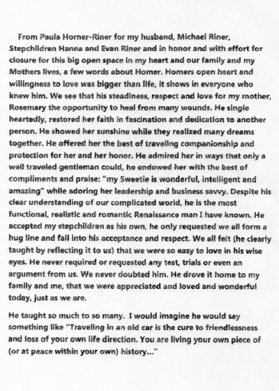 note from Paula Horner-Riner to Homer Edmiston